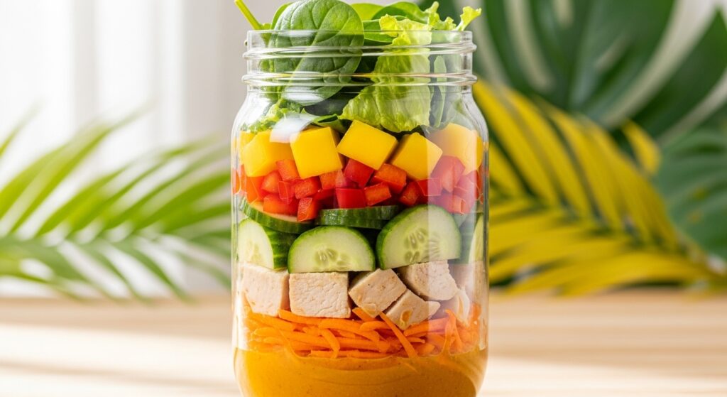 Salada-de-Frango-com-Manga-no-Pote-1024x559 Salada no Pote: Como Montar 5 Refeições Completas, Práticas e Deliciosas para a Semana